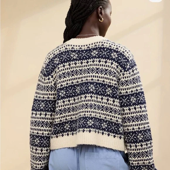 Aerie Chelsea Jacket Women's Navy and Cream Fair Isle Sweater size XL - Picture 2 of 6